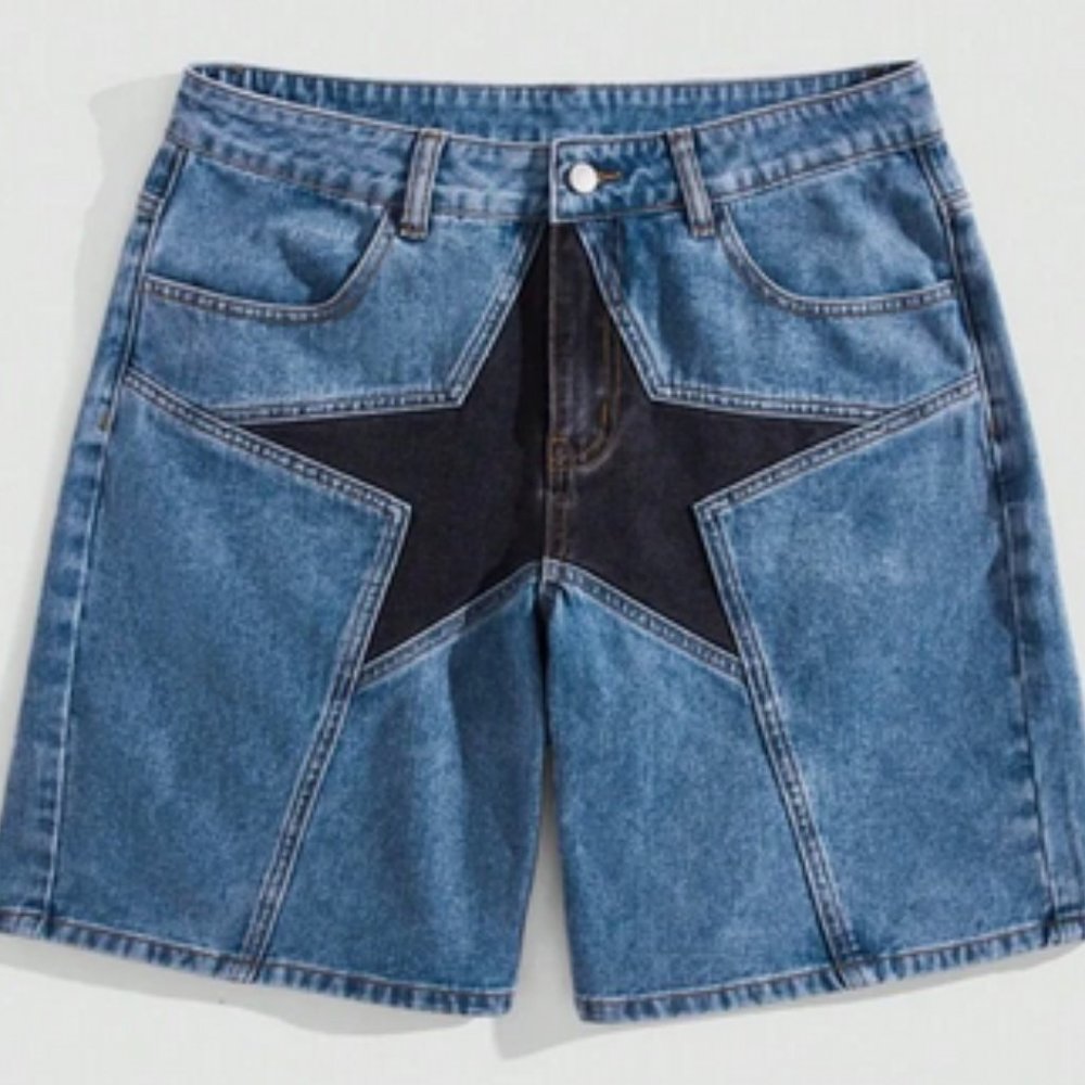 ROMWE Blue and Black Star Jean Shorts